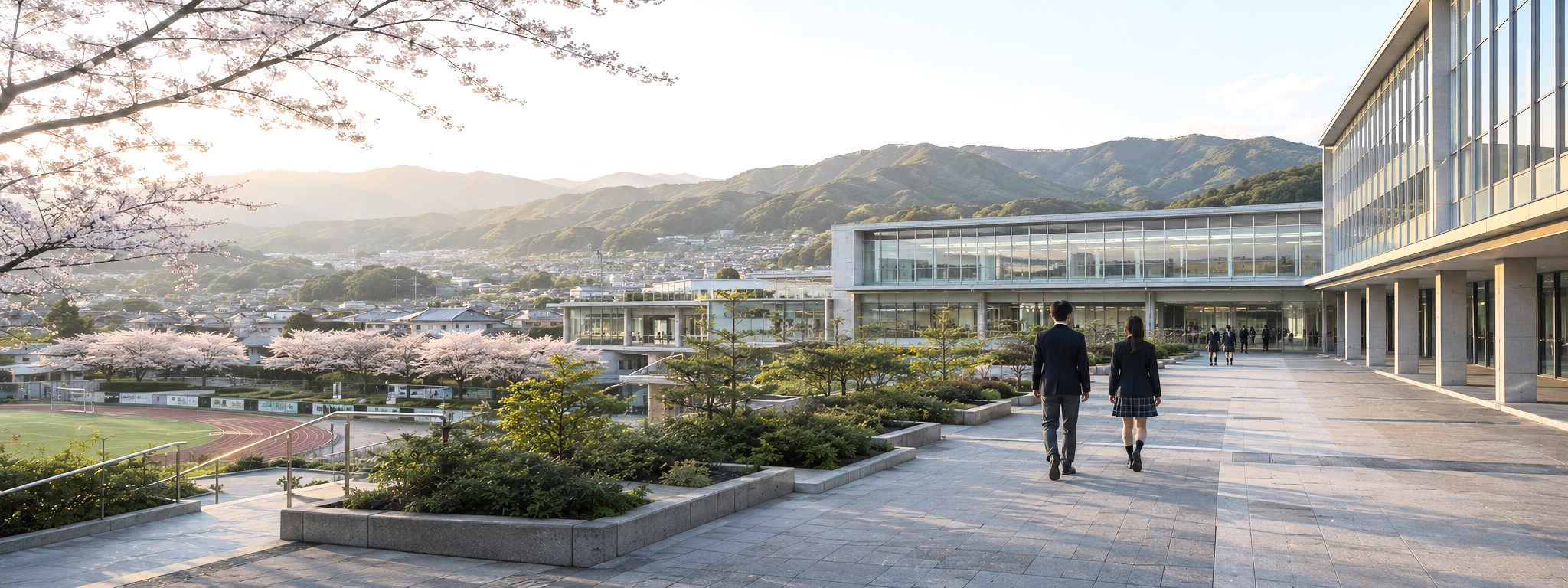 桜と校舎の風景